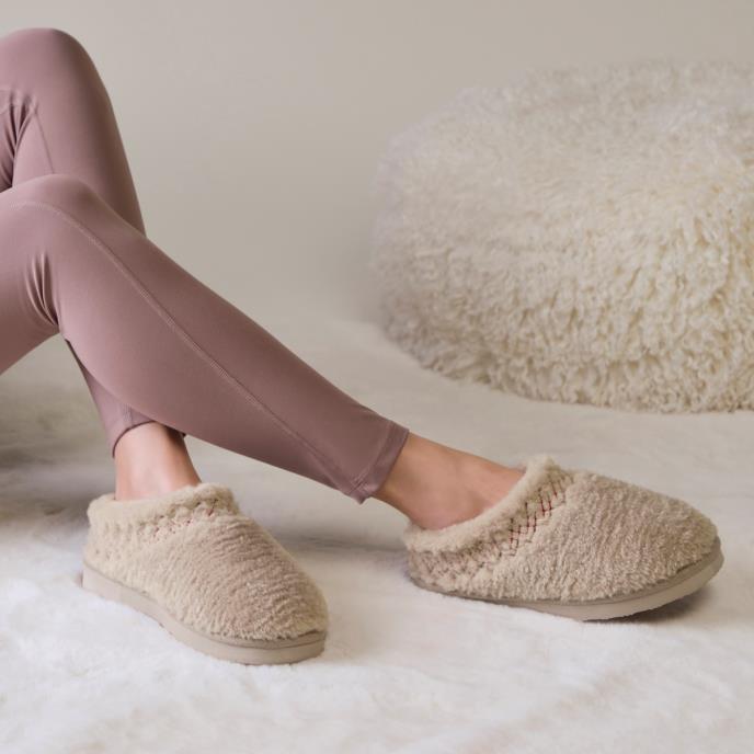 totes® Icons Ladies Borg Mule Slipper With EVA Sole Light Grey